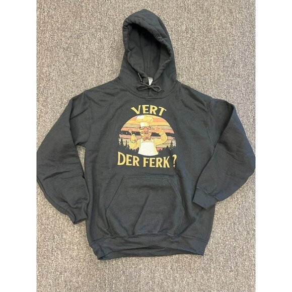 Gildan Vintage Vert Der Ferk Heavy Blend Kangaroo Pocket Chef Fun Black Hoodie S - Picture 12 of 12